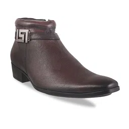 Mochi Men Coffee Brown Textured Formal Leather Slip Ons-picture-11