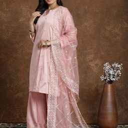 AVANSHEE Women Ethnic Motifs Embroidered Kurta with Palazzo & Dupatta-picture-6