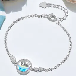 MYKI Women Silver-Toned & Blue Cubic Zirconia Silver-Plated Charm Bracelet-picture-44