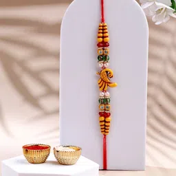 ADIVA Men Peacock Cubic Zirconia Studded Rakhi With Pooja Thali Roli Chawal Gift Set-picture-44