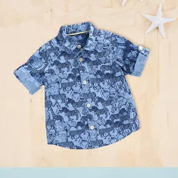 mothercare Boys Blue Slim Fit Animal Opaque Printed Pure Cotton Casual Shirt-image-87