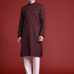 MANQ Men Striped Thread Work Pure Cotton Kurta with Pyjamas-picture-19