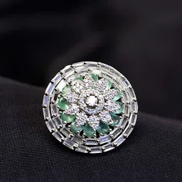 Zoey Rhodium-Plated American Diamond-Studded Finger Ring-image-6