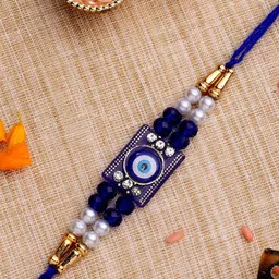 ADIVA CZ Studded & Beaded Evil Eye Thread Rakhi With Roli Chawal Chandan Meshrei & Card-picture-41