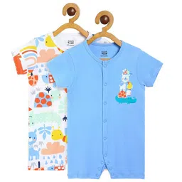 MINI KLUB Infant Boys Pack Of 2 Printed Pure Cotton Rompers-picture-55