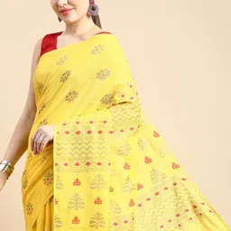 DESH BIDESH Ethnic Motifs Printed Pure Cotton Khadi Saree-image-50