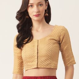 Studio Shringaar Beige & Golden Brocade Woven Design Saree Blouse-picture-19
