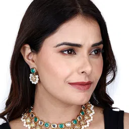 Divisha Gold Plated Stone Studded & Beaded Jewellery Set-picture-32