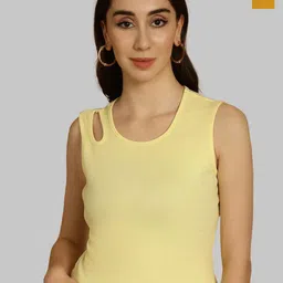 Friskers Yellow & Mustard Yellow Keyhole Neck Cotton Sleeveless Top-picture-26