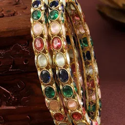 Rubans Set of 2 18K Gold-Plated Multi-Coloured Oval Stone Studded Designer Bangles-picture-32
