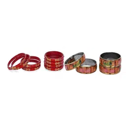SOMIL Set Of 12 Red And Multicolor Glass Artificial Stones & Beads Bangles-picture-24