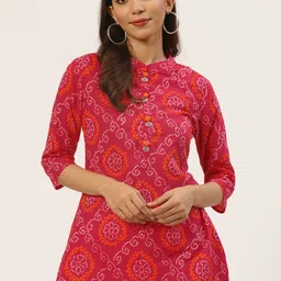 FABRIC FITOOR Women Pink & White Printed Pure Cotton Straight Kurti-picture-42