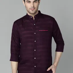 FUBAR Horizontal Striped Band Collar Slim Fit Casual Shirt-picture-33
