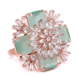 JEWELS GEHNA Green Rose Gold-Plated CZ Stone-Studded Handcrafted Adjustable Finger Ring-picture-40
