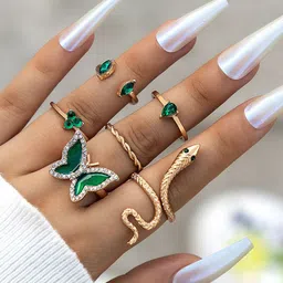 Shining Diva Fashion Pack Of 6 Gold-Plated Crystals Studded Finger Rings-picture-41