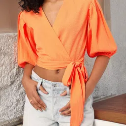 Tied Up In Holiday Bliss Seersucker Crop Wrap Style Top-image-12