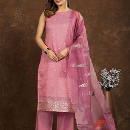 AVANSHEE Women Ethnic Motifs Embroidered Kurta with Trousers & Dupatta-picture-23