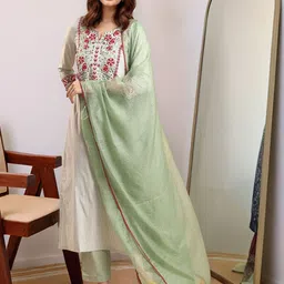 Aaghnya Women Floral Embroidered Regular Kurta with Trousers & With Dupatta-picture-30