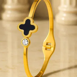 Rubans 18K Gold-Plated Black Enamel Clover Stainless Steel TarnishFree Waterproof Bracelet-picture-43