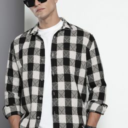 The Indian Garage Co Pure Cotton Textured Checks Opaque Relaxed Fit Casual Shirt-picture-1