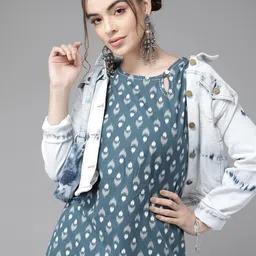 Varanga Women Blue Ethnic Motifs Printed Kurta with Trousers-picture-27