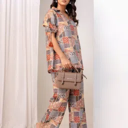 Jaipur Love Geometric Printed Shirt Collar Neck Top With Trousers Co Ords-picture-29