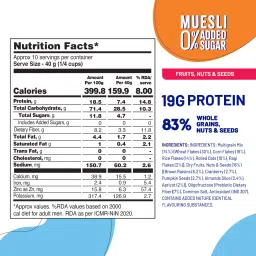 fit and flex Fit & Flex No Added Sugar Muesli, 400g, 19g Protein, Fruits, Nuts and Seeds, 0% Added Sugar, High Fiber, Protein Snack, Breakfast Cereal, Whole Grains, Diet Food for Weight Management image 3