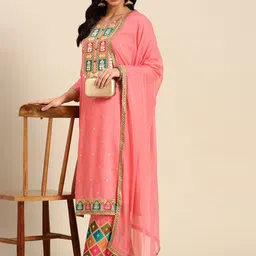 all about you Ethnic Motifs Embroidered Regular Gotta Patti Chanderi Silk Kurta with-picture-11