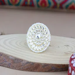 I Jewels White Gold-Plated Kundan Handcrafted Adjustable Finger Ring-picture-11