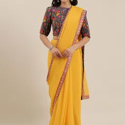Ethnovog Yellow Solid Saree-picture-24