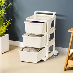 Kuber Industries Cream-Colored Textured 3-Layer Storage Drawer Organizer With Wheels-picture-11
