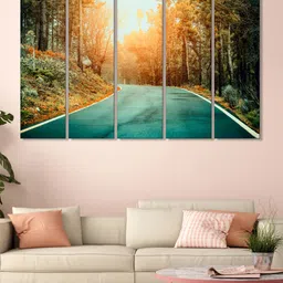 999Store Set of 5 Green & Black Printed Road Framed Wall Art-image-82