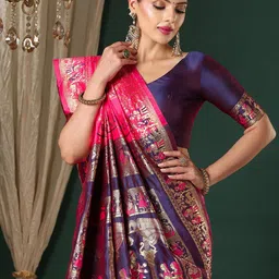here&now HERE&NOWWomen Woven Design Embellished Silk Blend Baluchari Saree-picture-16