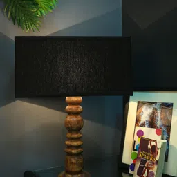 Grated Ginger Brown & Black Solid Handcrafted Table Lamp with Shade-image-44