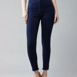 DOLCE CRUDO Women Navy Blue Skinny Fit High-Rise Clean Look Stretchable Jeans-image-21