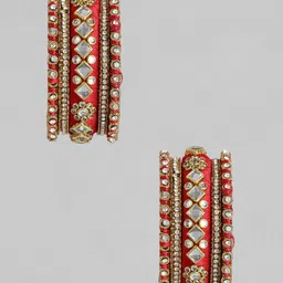 Peora Set Of 2 Red Gold-Plated Stone Studded Silk Thread Bangles-picture-36