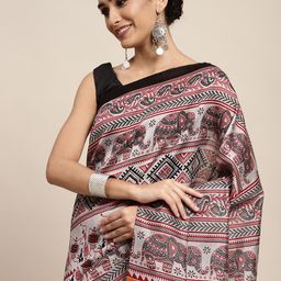 Saree mall Grey & Maroon Warli Art Print Bhagalpuri Sarees-picture-25