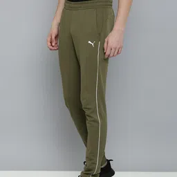 Puma Men Olive Green & White Colourblocked Mid Rise Casual Track Pants-picture-21