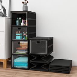 RUBOXA Black & Transparent 4-Tier Collapsible Space Saving Drawer Organiser-picture-43