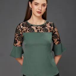 Miss Chase Solid Round Neck Three Quarter Sleeve Relaxed Fit Regular Top-picture-19