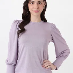 AND Lavender Solid Round Neck Long Sleeves Viscose Rayon Top-picture-34