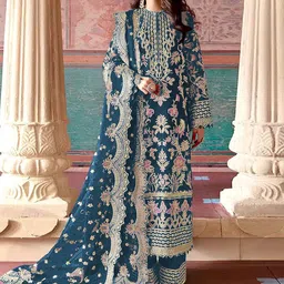 ODETTE Ethnic Motifs Embroidered Straight Kurta & Palazzos With Dupatta-image-10