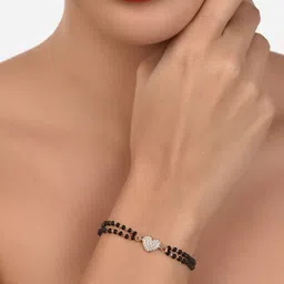 Zaveri Pearls Women Rose Gold-Plated & Black Brass Cubic Zirconia Wraparound Bracelet-picture-38