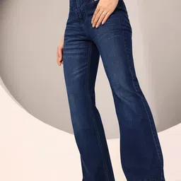DOLCE CRUDO Women Bootcut High-Rise Light Fade Stretchable Jeans-image-67