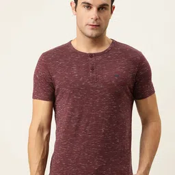 Flying Machine Men Burgundy Melange Effect Henley Neck T-shirt-picture-27