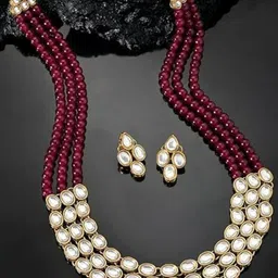 I Jewels Gold-Plated Kundan Pearl Studded Layered Necklace Set-picture-11