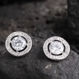 Carlton London Silver-Toned Rhodium-Plated CZ-Studded Circular Studs-picture-25
