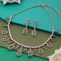 Zaveri Pearls Rose Gold-Plated Cubic Zirconia-Studded Jewellery Set-picture-30