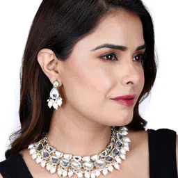 Divisha 18KT Gold Plated Kundan Stone Studded & Beaded Jewellery Set-picture-34