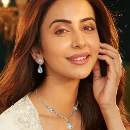 AccessHer 925 Sterling Silver Plated Stone Studded Drop Shape Jewellery Set-picture-38
